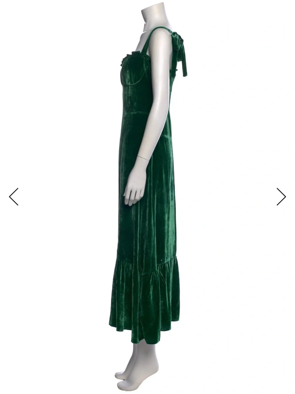 Reformation Emerald Velvet Tie-Strap Ruffle Midi Dress USA M 6